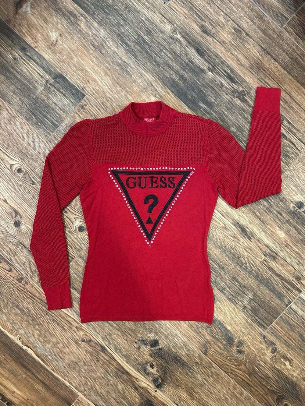 Guess Triangle Logo Turtleneck Sweater Size S Red